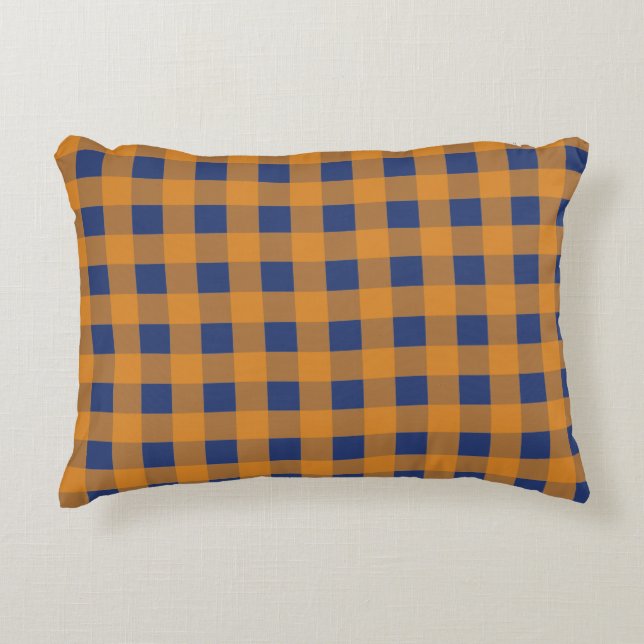 Fall Autumn Orange Blue Plaid Pattern Decorative Cushion (Front)