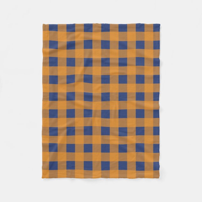 Fall Autumn Orange Blue Plaid Pattern  Fleece Blanket (Front)
