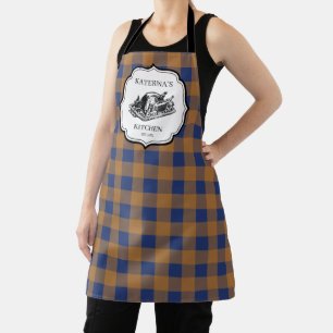 Fall Autumn Orange Blue Plaid Thanksgiving Turkey Apron