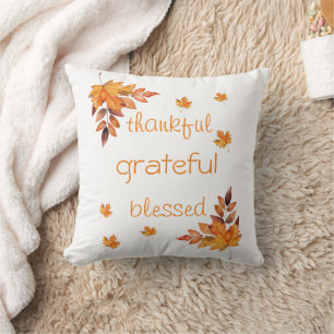 Fall Autumn Orange Brown Thankful Grateful Blessed Cushion