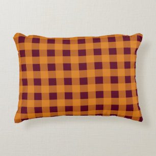 Fall Autumn Orange Burgundy Plaid Pattern  Decorative Cushion