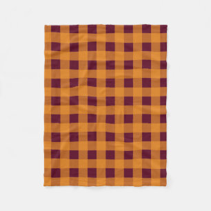Fall Autumn Orange Burgundy Plaid Pattern Fleece Blanket