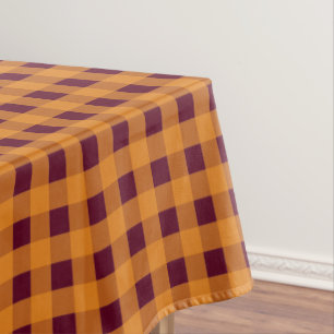 Fall Autumn Orange Burgundy Plaid Pattern Tablecloth