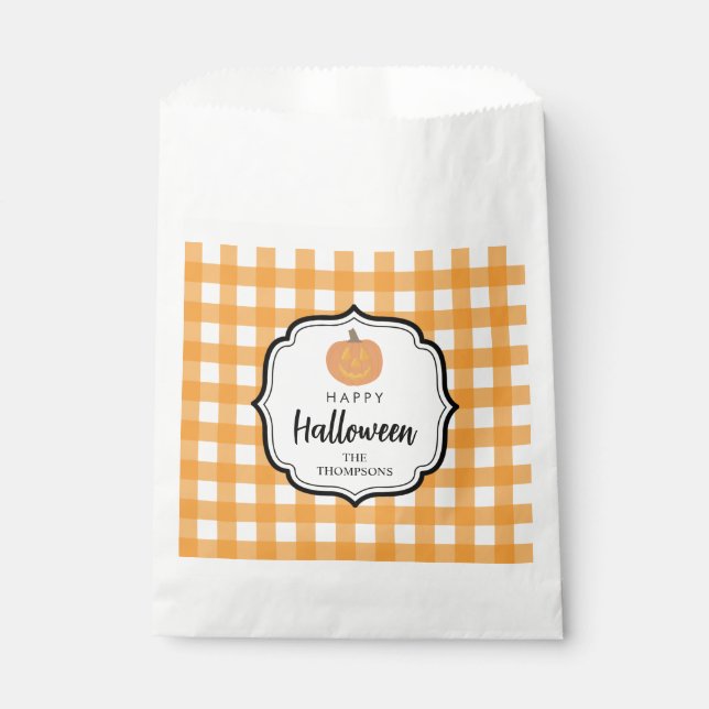 Fall Autumn Orange Plaid Halloween Pumpkin  Favour Bags (Front)