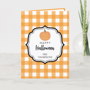 Fall Autumn Orange Plaid Halloween Pumpkin Thank You Card