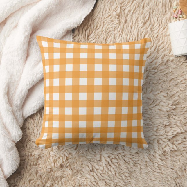 Fall Autumn Orange Plaid Pattern Cushion (Blanket)