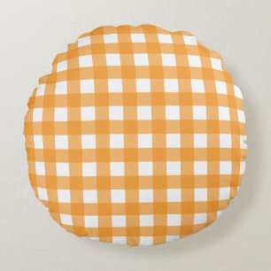Fall Autumn Orange Plaid Pattern  Round Cushion