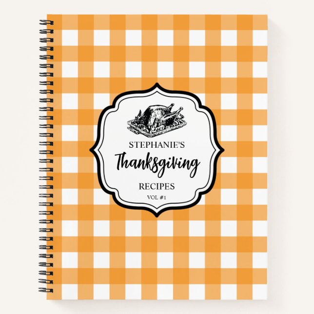 Fall Autumn Orange Plaid Thanksgiving Recipe Notebook (Front)