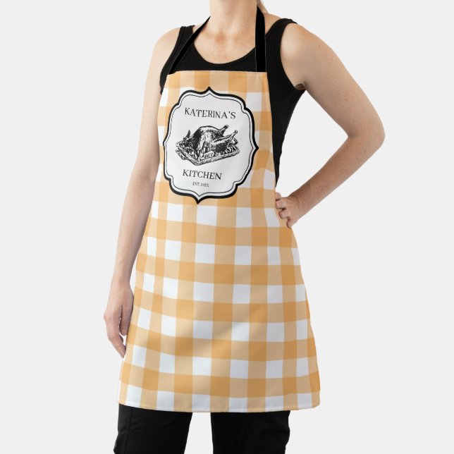 Fall Autumn Orange Plaid Thanksgiving Turkey Apron (Insitu)