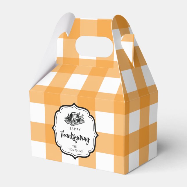 Fall Autumn Orange Plaid Thanksgiving Turkey Favour Box (Front Side)