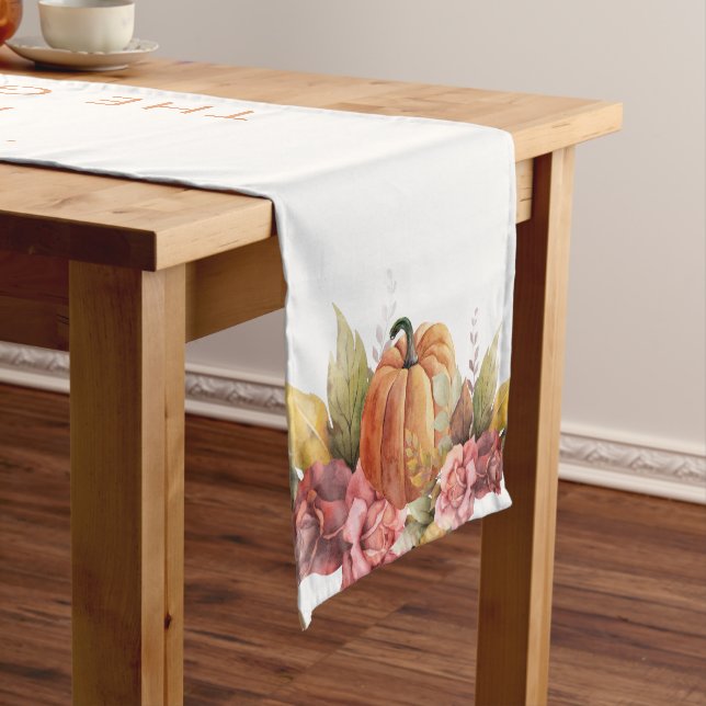 Fall Autumn Orange Pumpkin Thankful Thanksgiving Short Table Runner (In Situ)