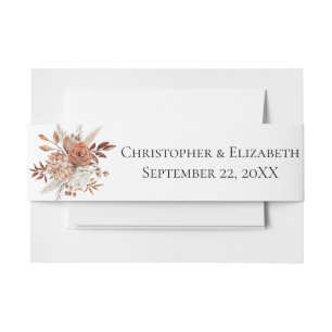 Fall Autumn Peach Brown White Floral Wedding Invitation Belly Band