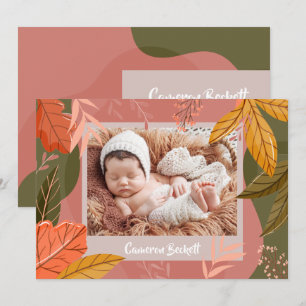 Fall Autumn Photo Birth Announcements