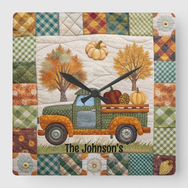 Fall Autumn Pickup Truck Wall Clock (Front)
