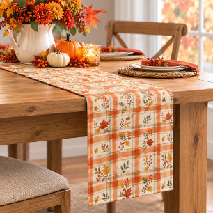 Fall Autumn Plaid Leaves Botanical Harvest Pattern Medium Table Runner