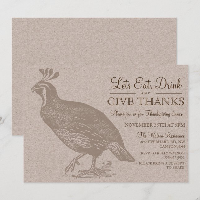 Fall Autumn Potluck Thanksgiving Invitation (Front/Back)
