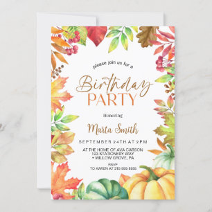 Fall Autumn pumpkin Birthday Party Invitation