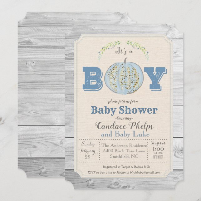 Fall Autumn Pumpkin Boy Baby Shower Invitation (Front/Back)
