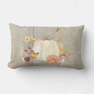 Fall Autumn Pumpkin Butterflies Mushroom Floral  Lumbar Cushion