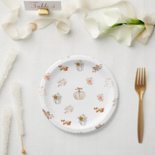 Fall Autumn Pumpkin Floral Print  Paper Plate