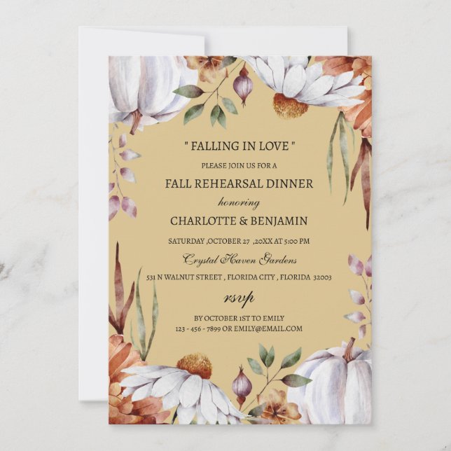 Fall Autumn Pumpkin Floral Rehearsal Dinner  Invitation (Front)