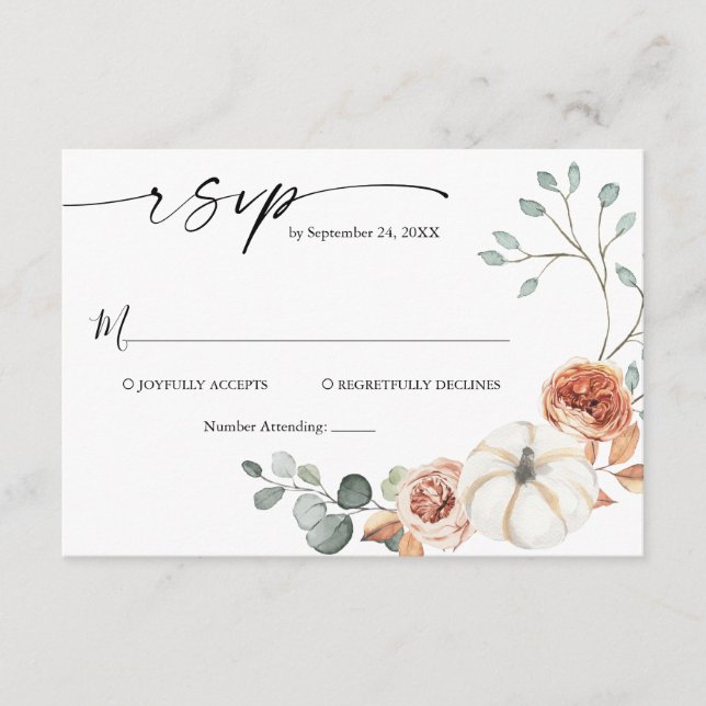 Fall Autumn Pumpkin Floral Wedding RSVP Card (Front)
