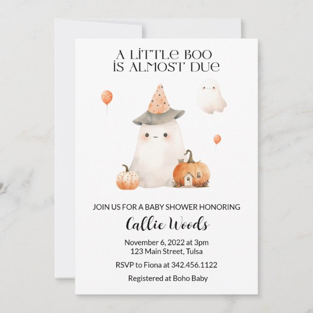  Fall Autumn Pumpkin Ghost Baby Shower Invitation (Front)