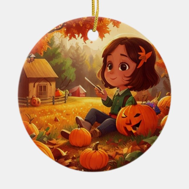 Fall/Autumn/pumpkin/Halloween  Ceramic Tree Decoration (Front)