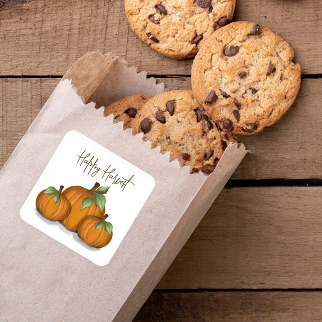 Fall Autumn Pumpkin Harvest  Square Sticker (Choose between 7 different shapes, Available in a matte or glossy finish)