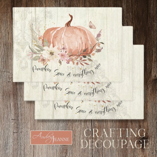 Fall Autumn Pumpkin Leaves Rustic Wood Decoupage Wrapping Paper Sheet (Creator Uploaded)