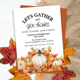 Fall Autumn Pumpkin Lets Gather Thanksgiving Invitation