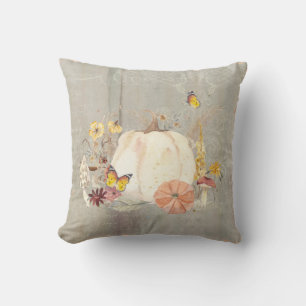 Fall Autumn Pumpkin Mushroom Floral Butterflies Cushion