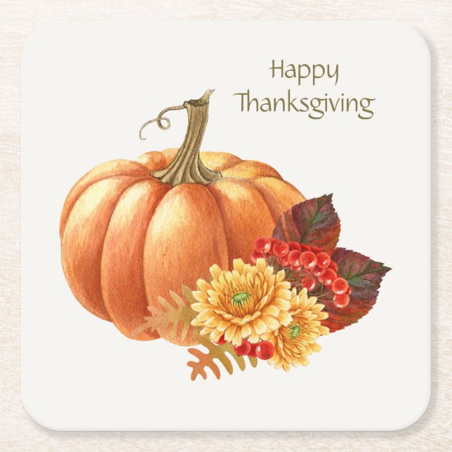 Fall Autumn Pumpkin Paper Coaster (Front)