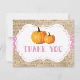 Fall Autumn Pumpkin Pink Burlap Thank You Card