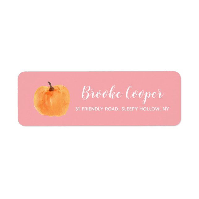 Fall Autumn Pumpkin Return Address Pink (Front)