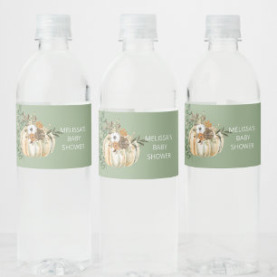 Fall autumn pumpkin rustic brown flower water bottle label