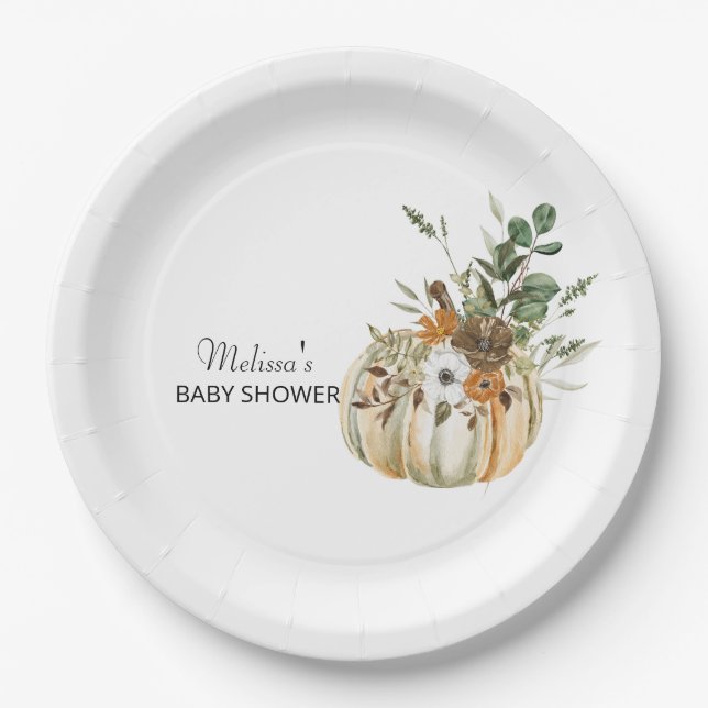 Fall Autumn Pumpkin Rustic Floral Greenery Paper Plate (Front)
