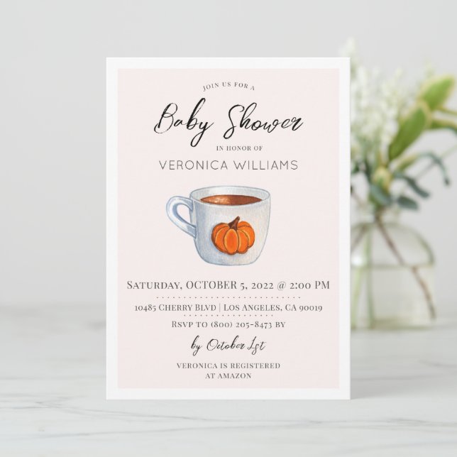 Fall Autumn Pumpkin Spice Baby Shower Invitation (Standing Front)