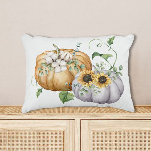 Fall Autumn Pumpkin Sunflower and Cotton Flowers Decorative Cushion