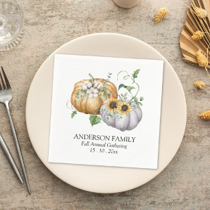 Fall Autumn Pumpkin Sunflower and Cotton Flowers Napkin