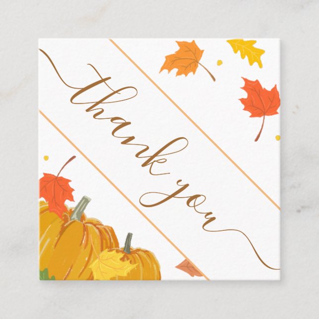 Fall Autumn Pumpkin Thank You Discount & Social Square Business Card (Front)