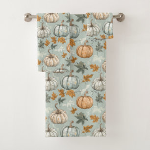 Fall Autumn Pumpkin Towel Set 3 Teal 