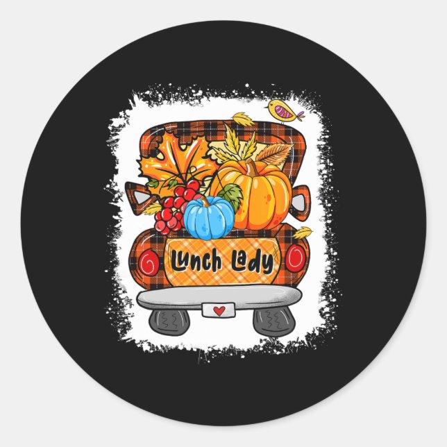 Fall Autumn Pumpkin Truck Lunch Lady Lover Thanksg Classic Round Sticker (Front)