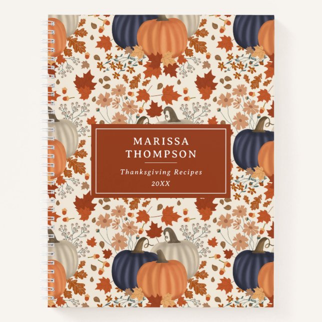 Fall Autumn Pumpkin Wildflower Thanksgiving Recipe Notebook (Front)