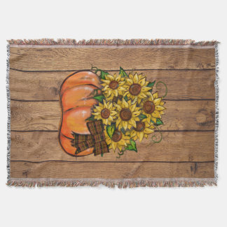 Fall Autumn Pumpkin with Sunflowers Throw Blanket