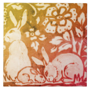 Fall Autumn Rabbit Gold Copper Coral Woodland Leaf Tile