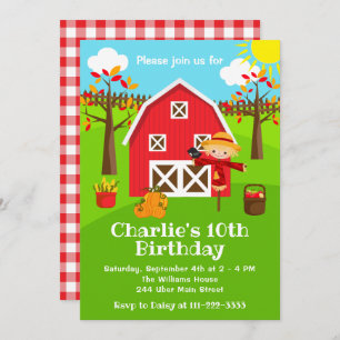 Fall Autumn Red Barnyard Birthday Invitation