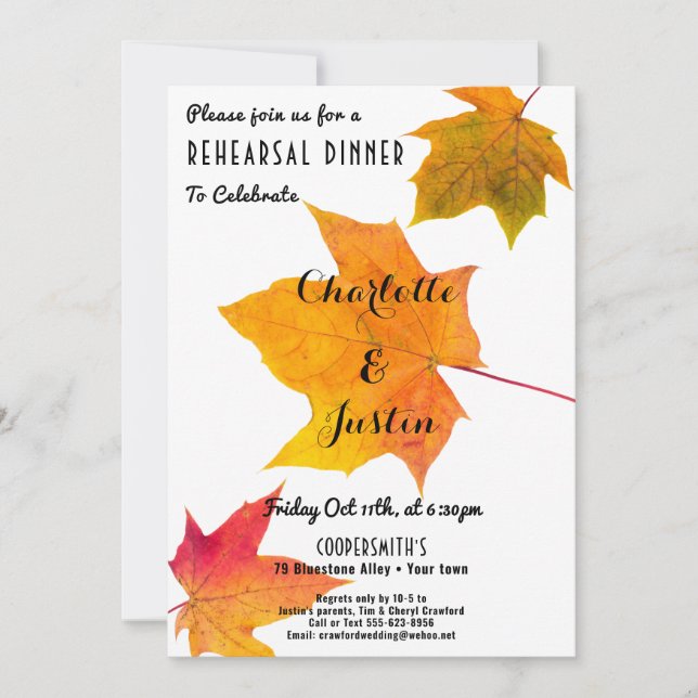 Fall Autumn Red Golden Rehearsal Dinner Invitation (Front)