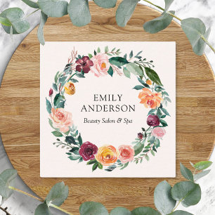 Fall Autumn Rose Floral Wreath Business Card
