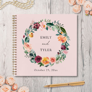 Fall Autumn Rose Floral Wreath Wedding Guest Book